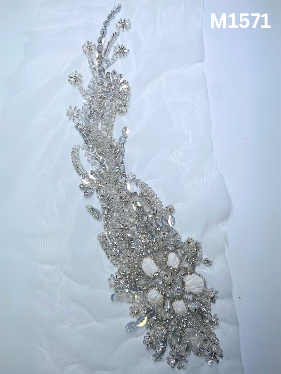 #M1571 Hand-Beaded Floral Motif in Radiant Red with Dimensional Beads and Appliqué Detailing