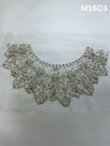 #M1603 Handcrafted Silver Beaded Design Motif with Precision-Placed Rhinestones