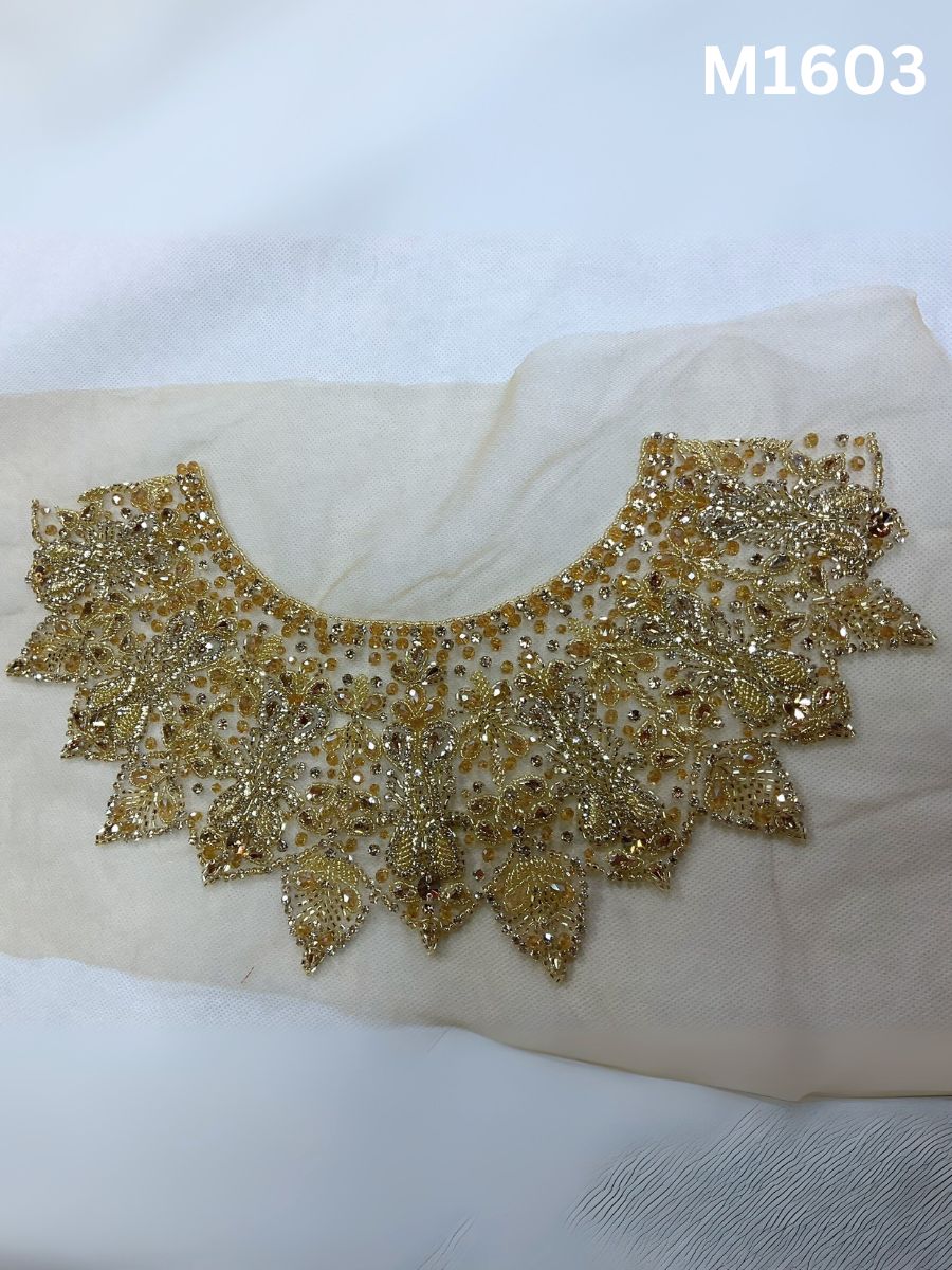 #M1603 Handcrafted Silver Beaded Design Motif with Precision-Placed Rhinestones
