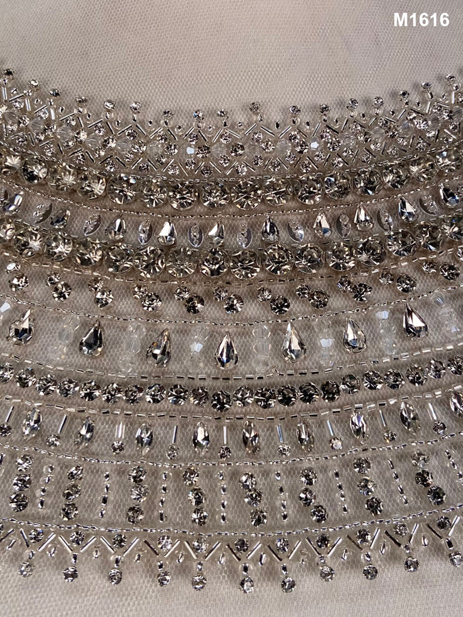 #M1616 Exquisite Silver Intricate Design Bustier: A Masterpiece of Beaded Elegance with Rhinestone Sequins