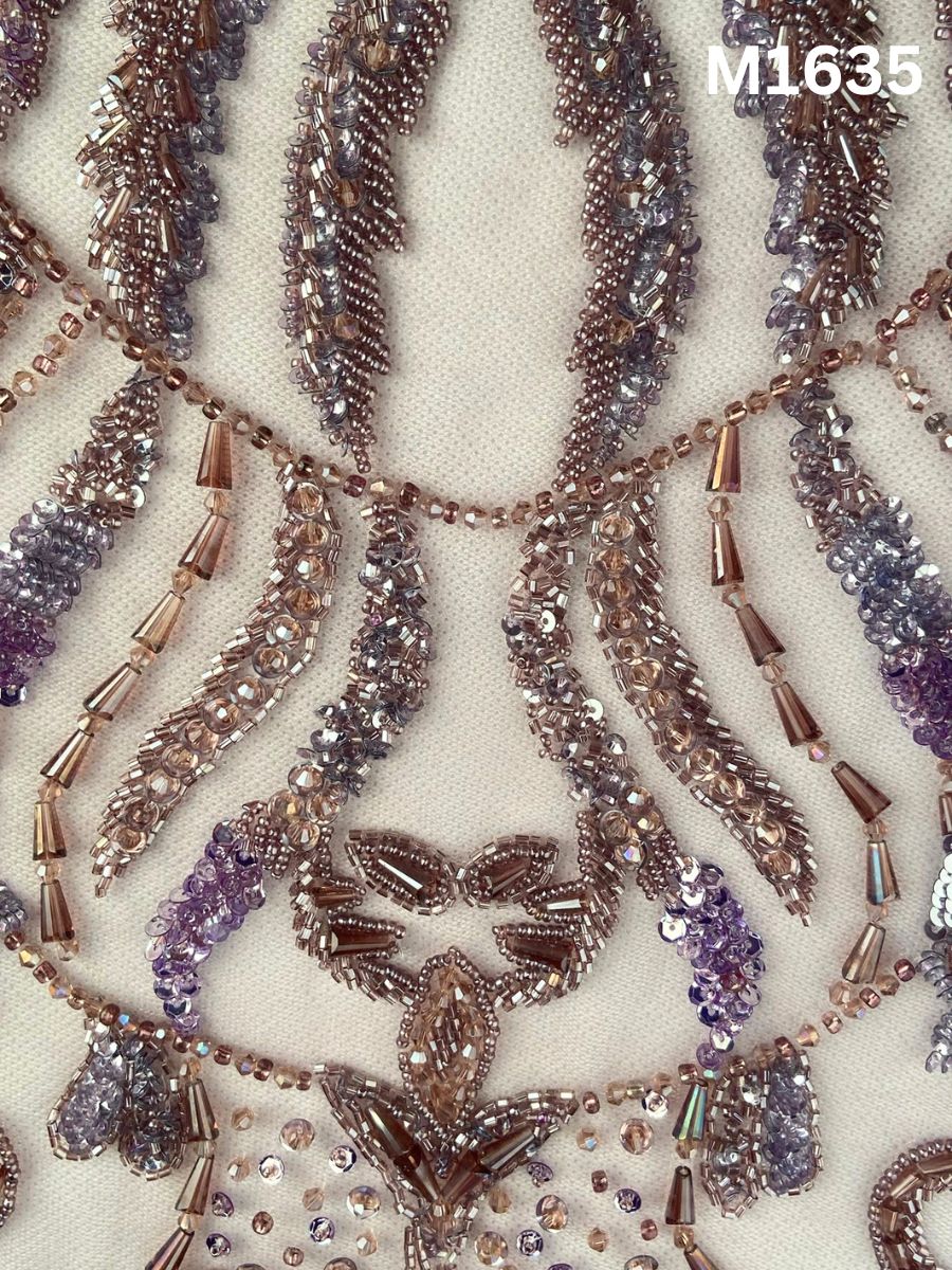 #M1635 Hand Beaded Couture Bustier in Purple Tone with Intricate Embellishments of Beads, Rhinestones, and Sequins