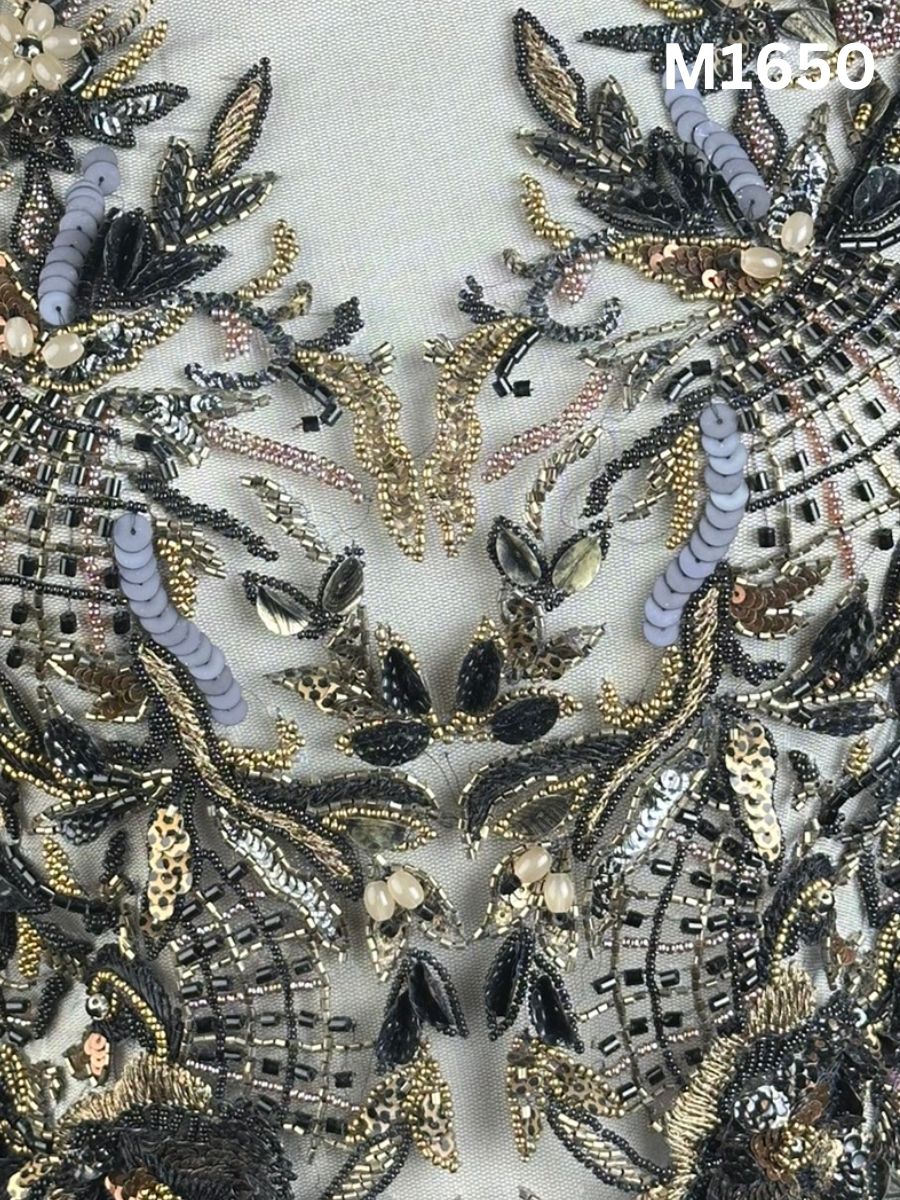 #M1650 Luxurious Hand-Beaded Bustier – Asymmetric Floral Design Embellished with Beads, Sequins, Crystals, and Intricate Thread Work for Statement Couture