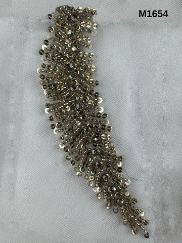 #M1654 Lustrous Mirage: Hand-Beaded Abstract Motif in Blush Gold with Sequins & Beads