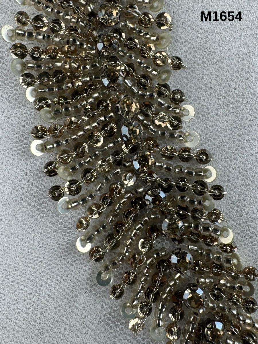 #M1654 Lustrous Mirage: Hand-Beaded Abstract Motif in Blush Gold with Sequins & Beads