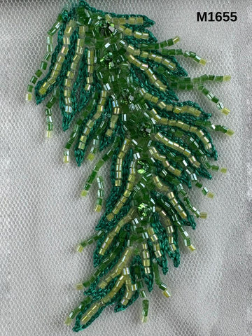 #M1655 Hand-Beaded Abstract Motif in Emerald Green Featuring Precision Beadwork
