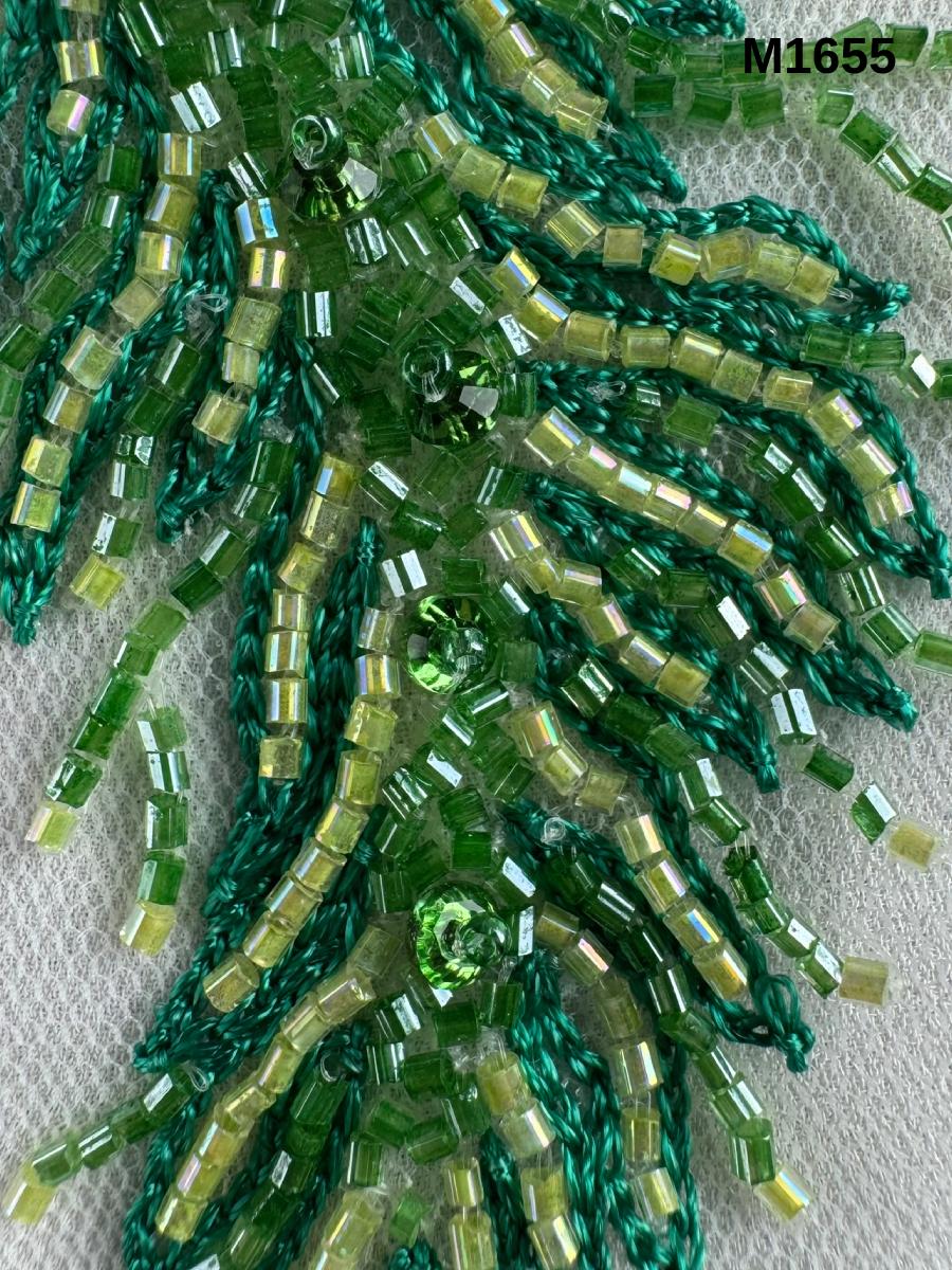 #M1655 Hand-Beaded Abstract Motif in Emerald Green Featuring Precision Beadwork