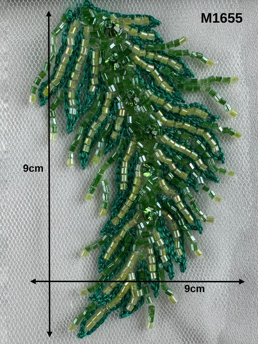 #M1655 Hand-Beaded Abstract Motif in Emerald Green Featuring Precision Beadwork