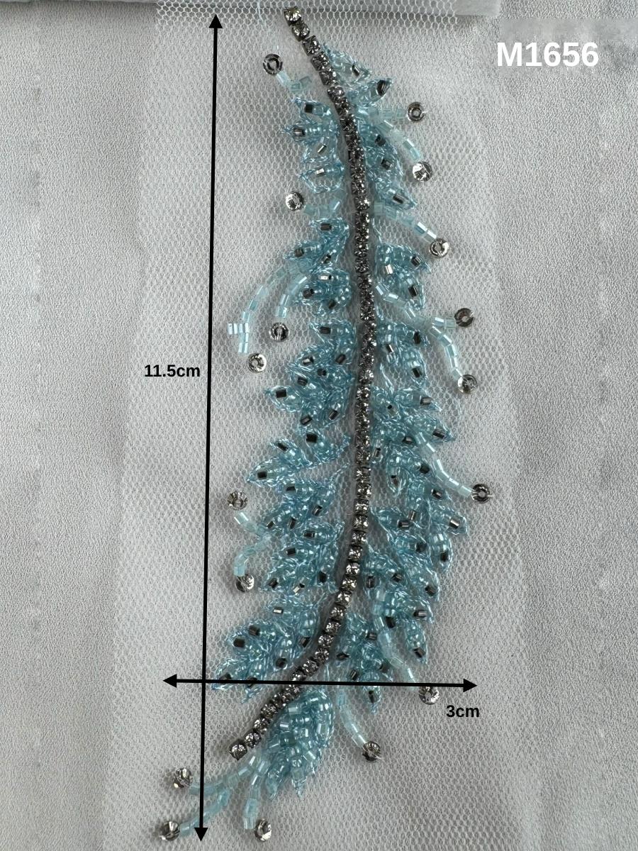 #M1656 Hand-Beaded Abstract Motif in Rich Blue with Precision Placed Beads and Rhinestones