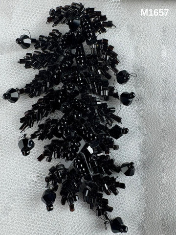 #M1657 Hand-Beaded Abstract Surface Motif in Deep Black Featuring Intricate Beadwork