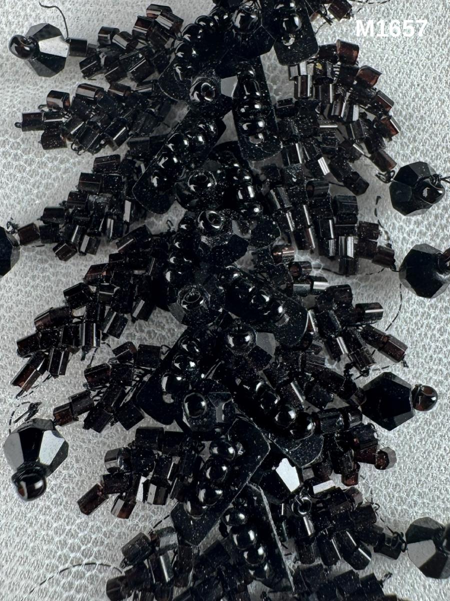 #M1657 Hand-Beaded Abstract Surface Motif in Deep Black Featuring Intricate Beadwork