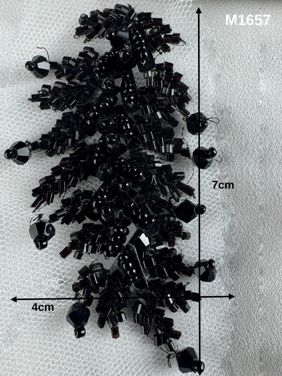 #M1657 Hand-Beaded Abstract Surface Motif in Deep Black Featuring Intricate Beadwork