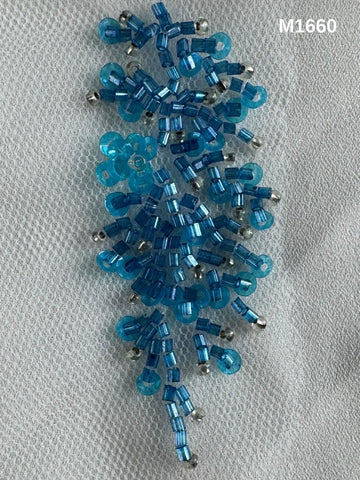 #M1660 Midnight Mirage: Hand-Beaded Abstract Design Surface Motif in Sky Blue with Sequin work and Beads