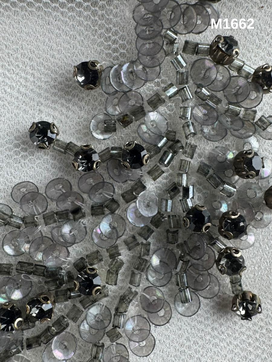 #M1662 Monochrome Mirage: Hand-Beaded Abstract Motif in Black and Grey with Layered Beads, Sequins, and Rhinestones
