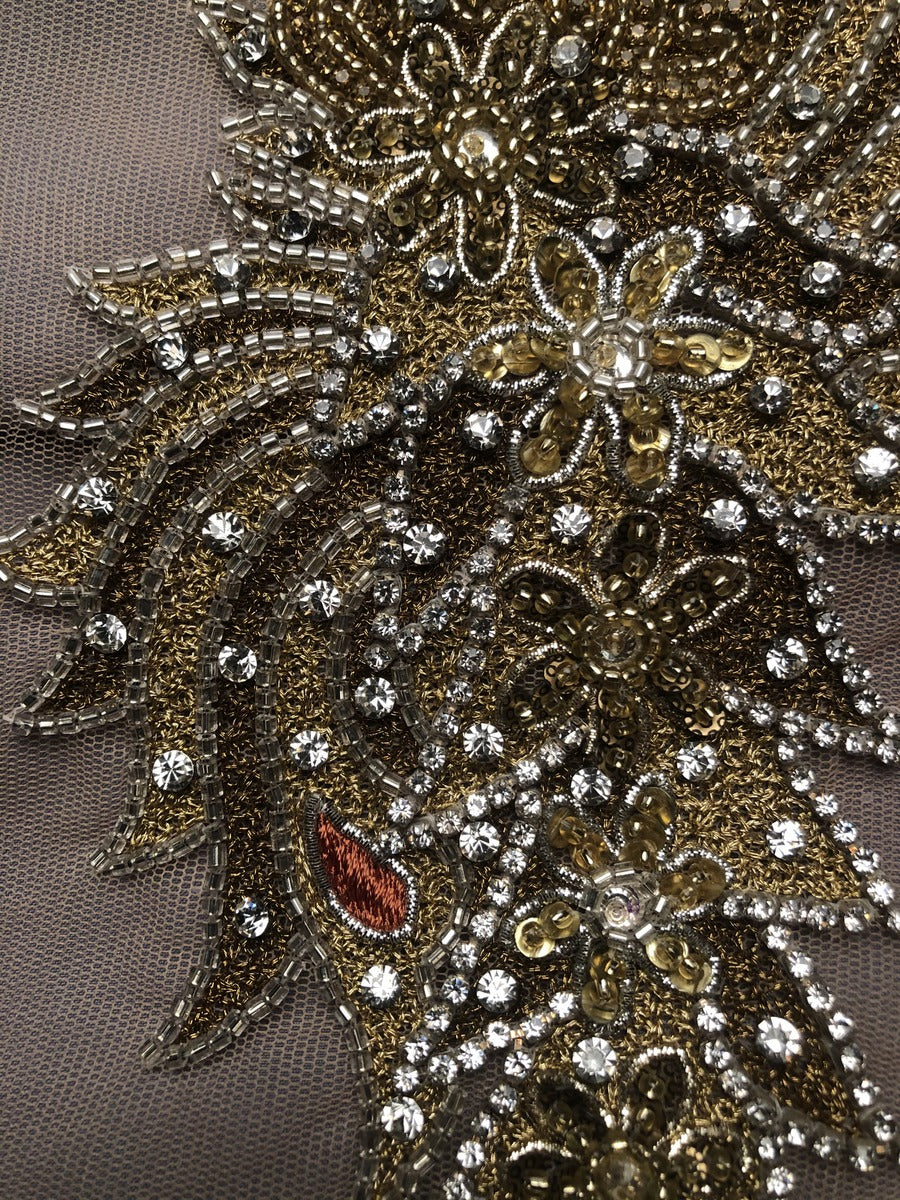#M0612 Whispering Whimsy: Hand-Beaded Motif Applique Showcasing Delicate Beads and Glowing Sequins