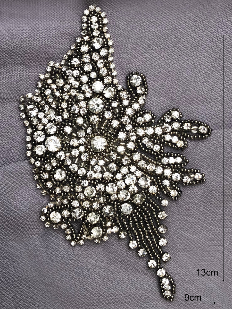 #M0749 Timeless Treasures: Hand-Beaded Motif Applique Showcasing Vintage Beads and Sparkling Sequins