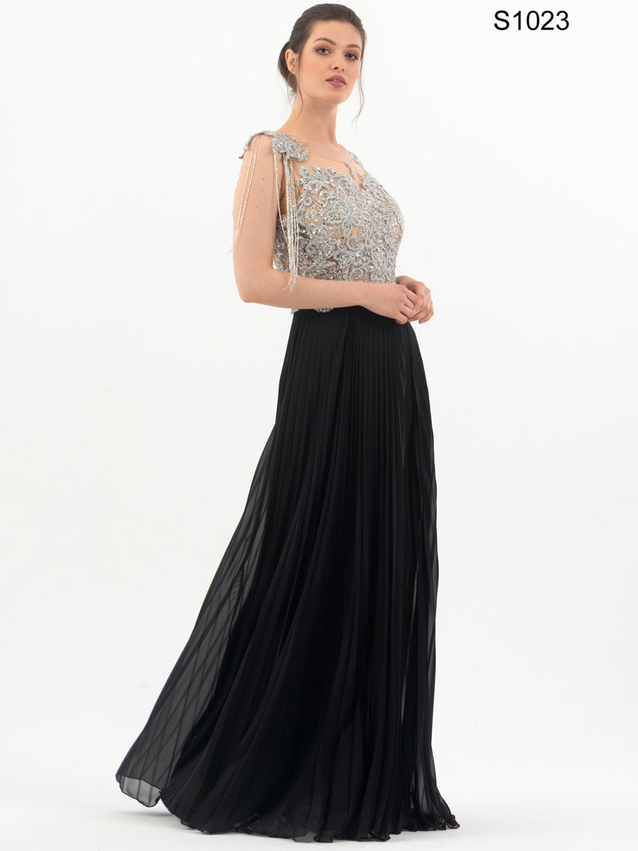 #S1023 Starry Night Enchantment: Beaded A-Line Couture Gown