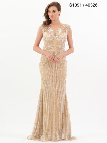 #S1091-40326 Glamourous Allure: Hand-Beaded Sleeveless Couture Gown
