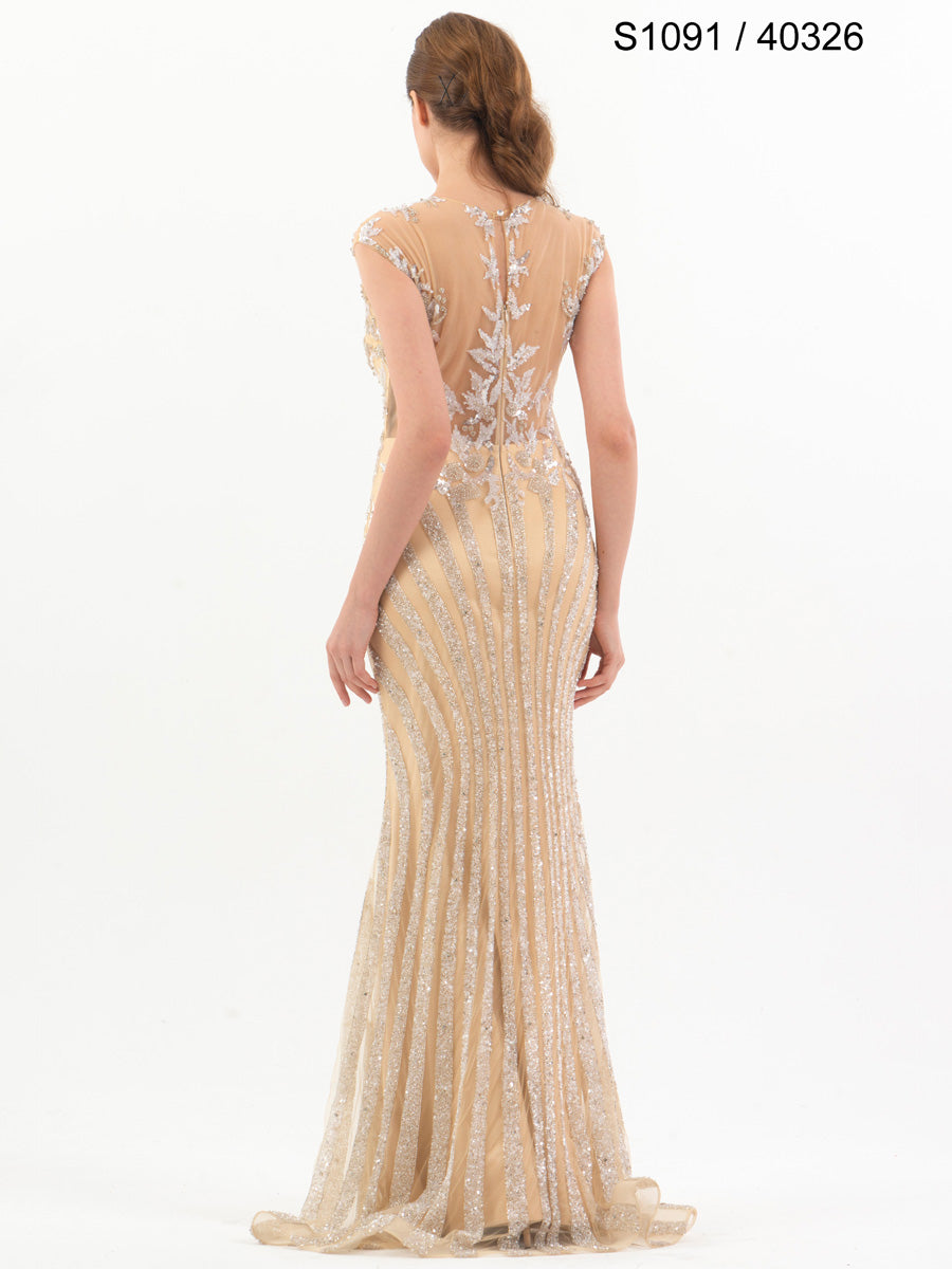 #S1091-40326 Glamourous Allure: Hand-Beaded Sleeveless Couture Gown