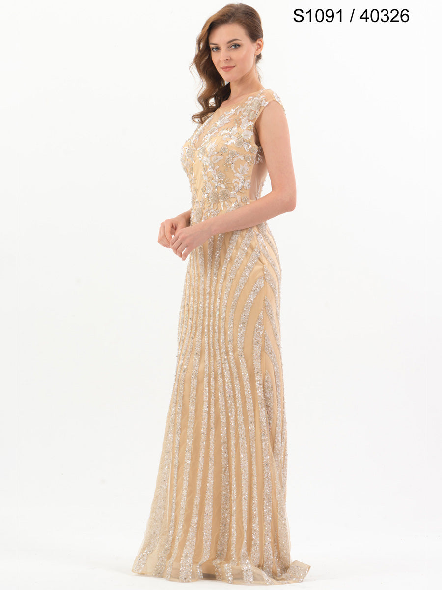 #S1091-40326 Glamourous Allure: Hand-Beaded Sleeveless Couture Gown