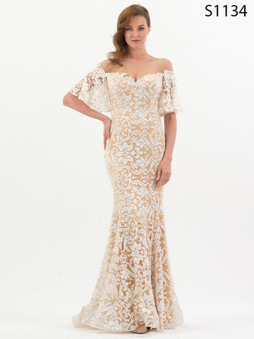 #S1134 Ethereal Nude Embellished Couture Gown