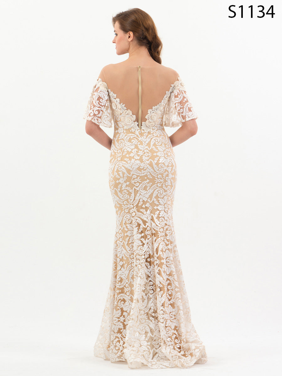 #S1134 Ethereal Nude Embellished Couture Gown