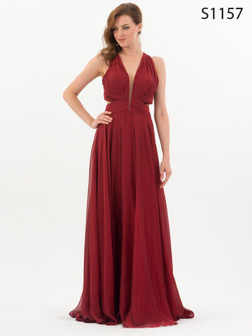 #S1157 Vivid Pleated Chiffon Cocktail Dress