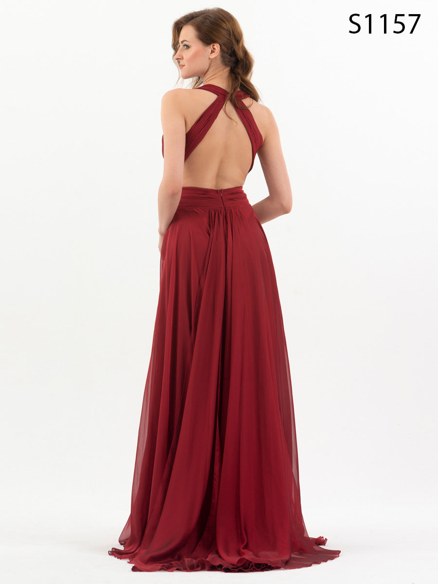 #S1157 Vivid Pleated Chiffon Cocktail Dress