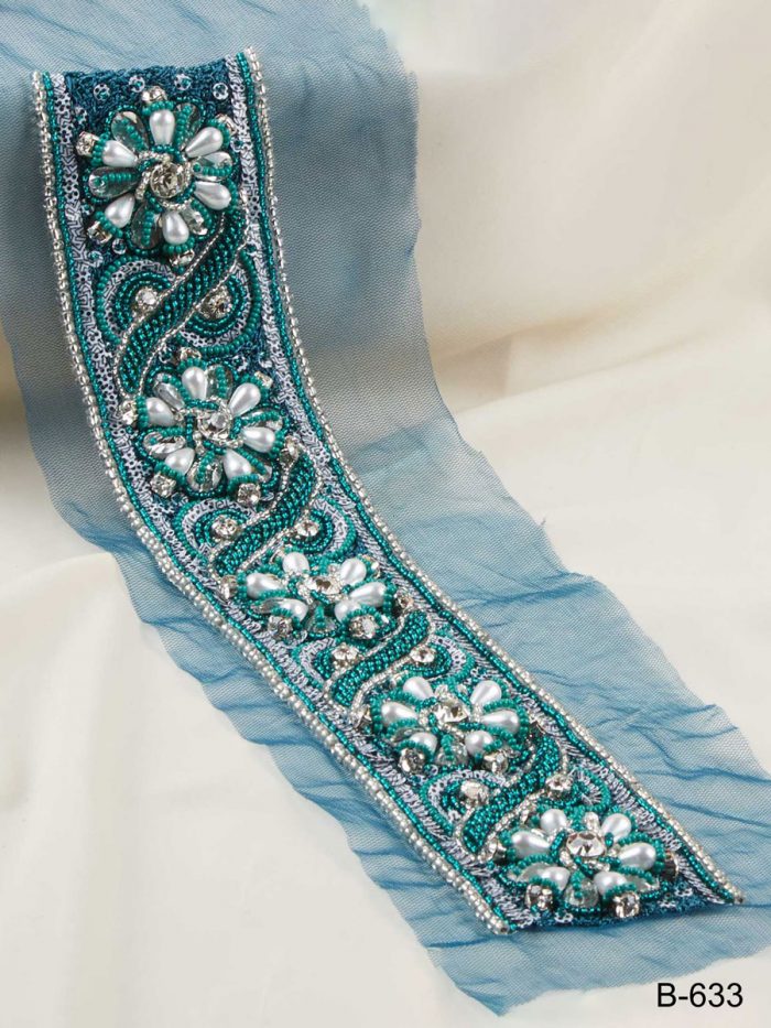 #B0633 Captivating Elegance: Handcrafted Beaded Trim with Intricate Sequins