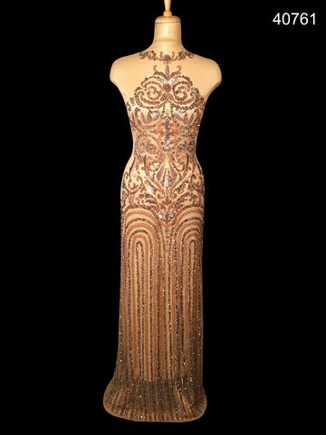 #40761 Exquisite Hand-Beaded Dress Panel with an Authentic Indian Design, Adorned with Shimmering Beads and Sequins