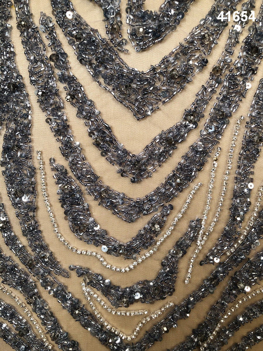 #41654 Artisanal Essence: Hand-Beaded Dress Panel Showcasing Handcrafted Beads and Shimmering Sequins