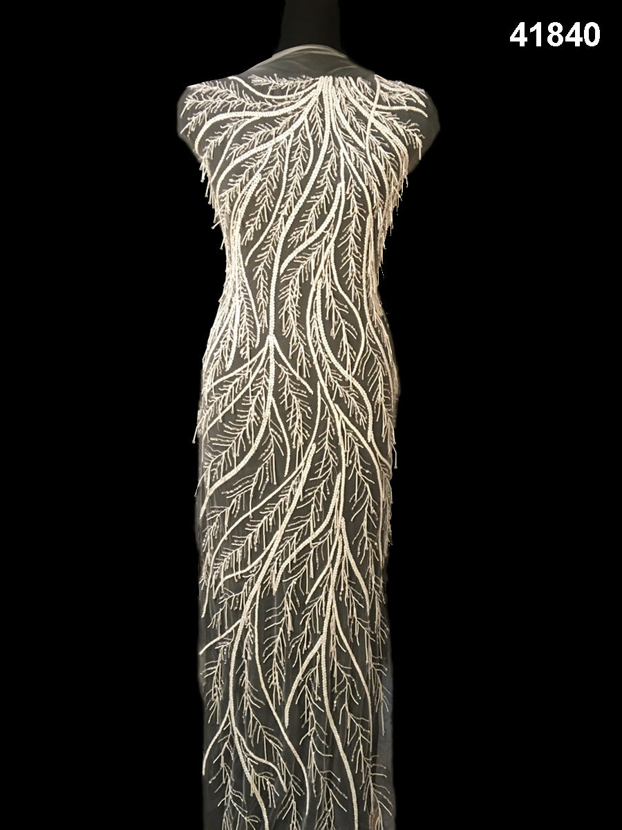 #41840 Chic Geometry: Hand Beaded Fabric with Intricate Beadwork
