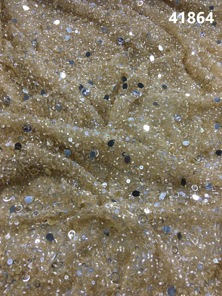 #41864 Handcrafted Opulent Fabric Embellished with Intricate Beadwork and Glistening Sequins