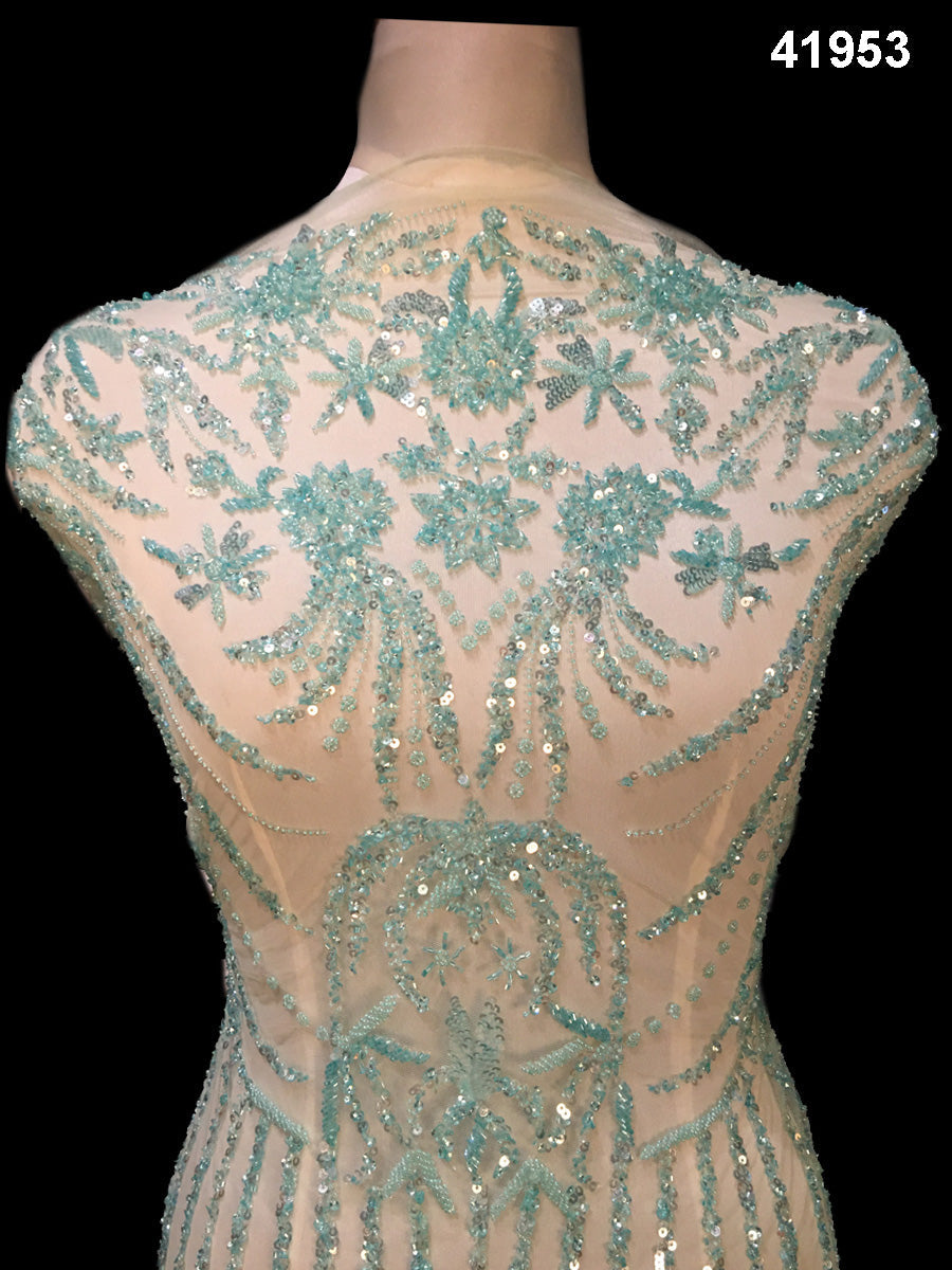 #41953 Whispering Winds: Hand-Beaded Fabric with Delicate Beads and Sequins