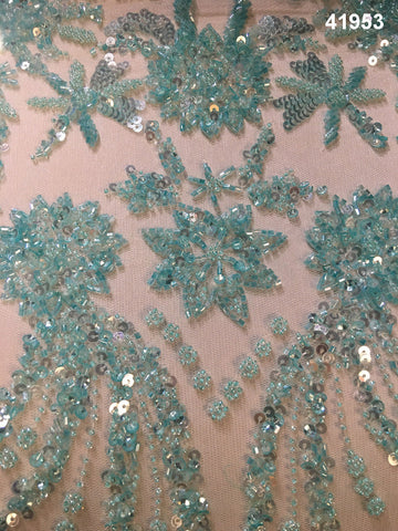 #41953 Whispering Winds: Hand-Beaded Fabric with Delicate Beads and Sequins