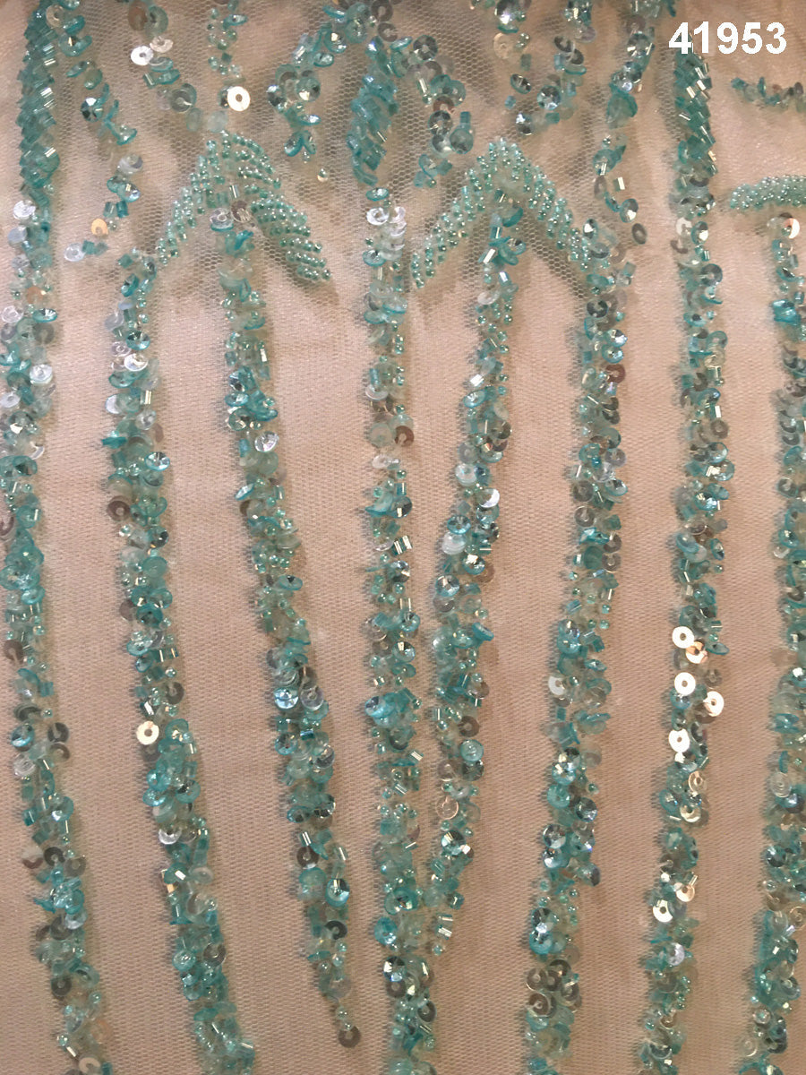 #41953 Whispering Winds: Hand-Beaded Fabric with Delicate Beads and Sequins