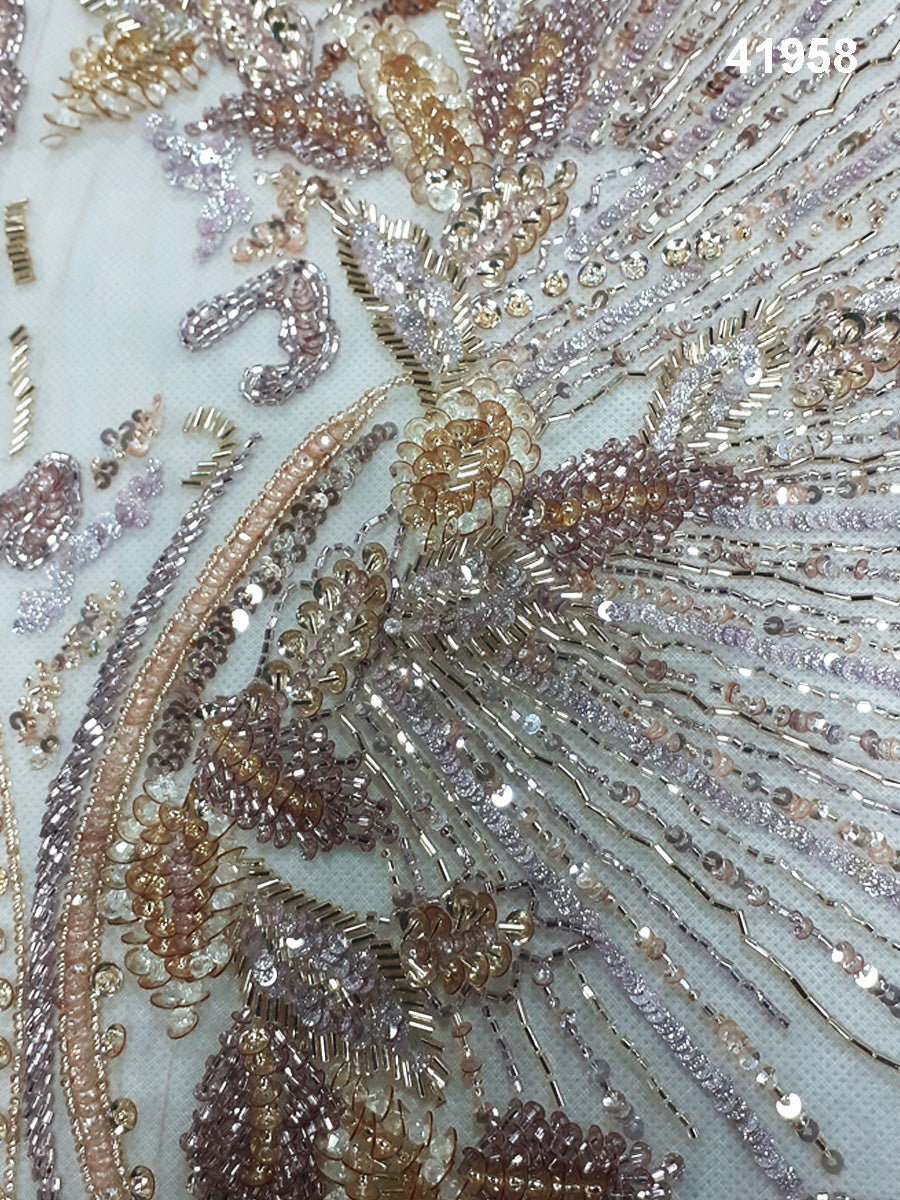 #41958 Enigmatic Allure: Captivating Beaded Sequin Fabric for High-End Couture Designs