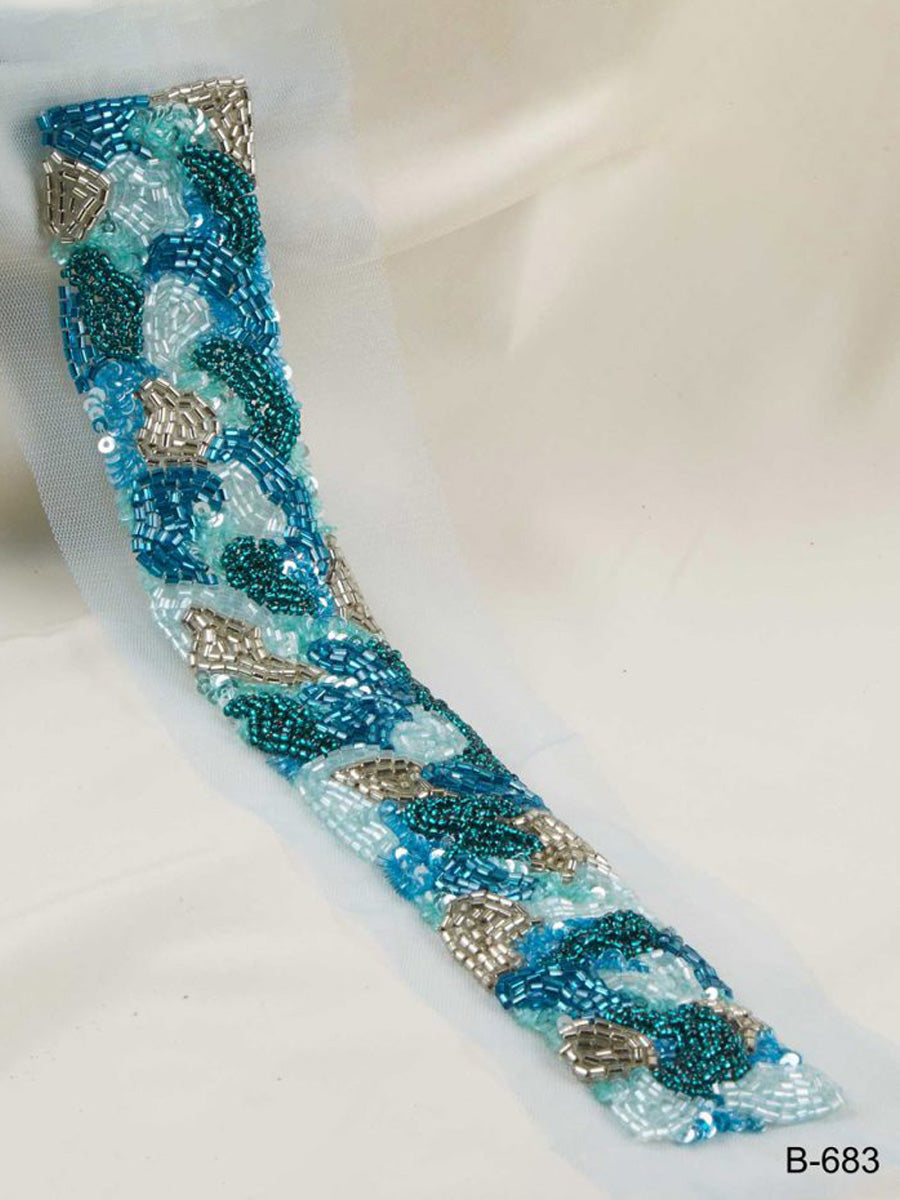 #B0683 Attractive Hand Beaded Trim with Glittering Beads and Sequins in Contemporary Design