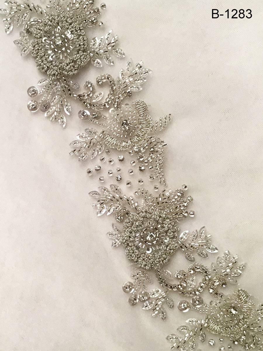 #B1283 Dazzling Allure: Hand-Beaded Trim with Glistening Beads and Shimmering Sequins for Unforgettable Glamour