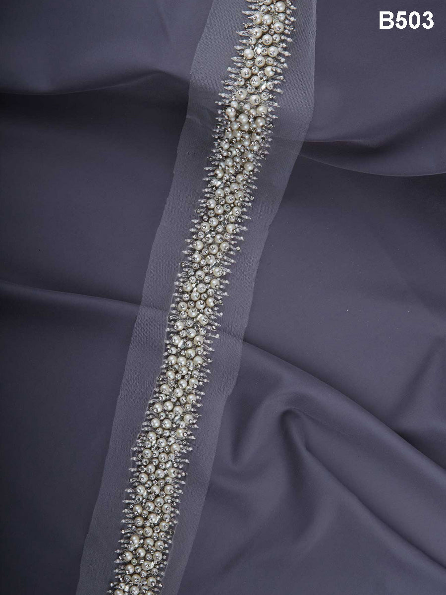 #B0503 Glamourous Elegance: Exquisite Hand-Beaded Trim with Dazzling Beads, Rhinestones, and Pearls