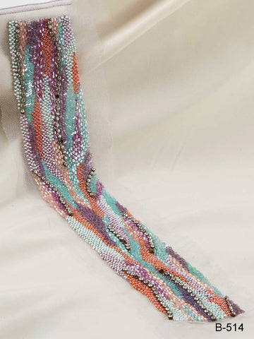 #B0514 Glamorous Gleam: Artisan-crafted Hand-Beaded Trim featuring Intricate Beading and Mesmerizing Sequins