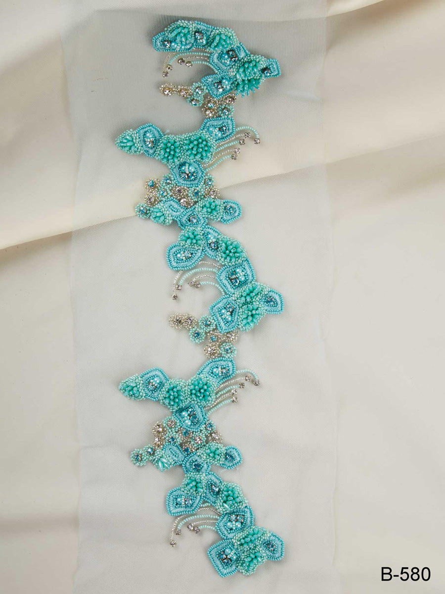 #B0580 Celestial Cascade: Heavenly Hand-Beaded Trim with Beads, Sequins, and Rhinestones