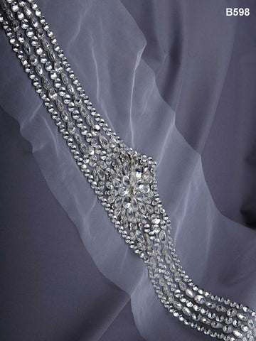 #B0598 Dazzling Jewels: Artfully Hand Beaded Belt with Mesmerizing Rhinestones, a Must-Have for Red Carpet-Worthy Glamour