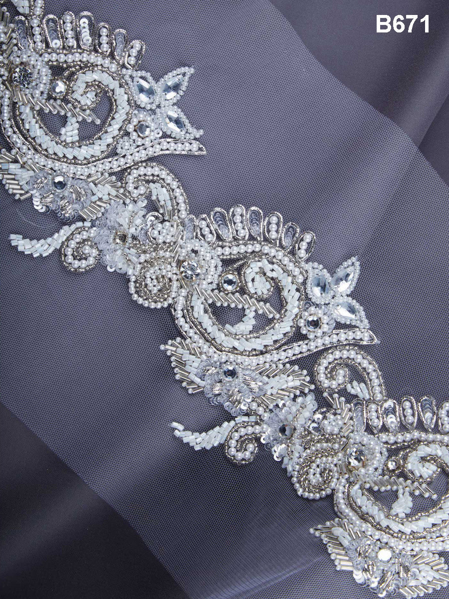 #B0671 Glamour in Motion: Exquisite Hand-Beaded Trim with Beads, Sequins, and Rhinestones