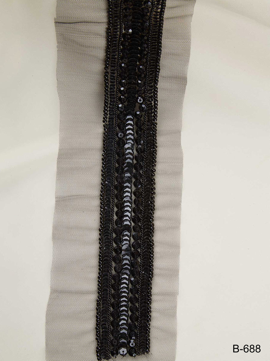 #B0688 Glimmering Elegance: Exquisite Hand Beaded Trim with Shimmering Beads and Dazzling Sequins