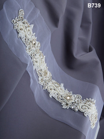 #B0739 Majestic Mirage: Graceful Hand-Beaded Trim with Beads, Sequins, and Rhinestones