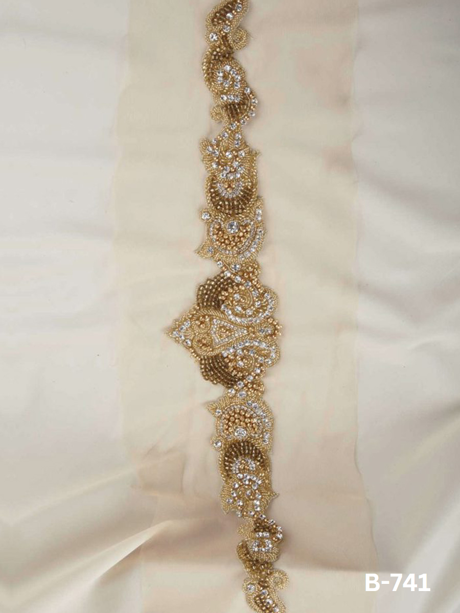 #B0741 Luxurious Hand-Beaded Belt with Multicolored Beads, Glittering Sequins, and Lustrous Rhinestones in Indian Design