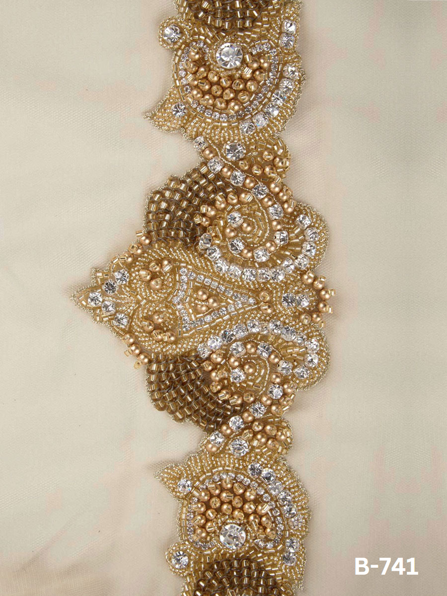 #B0741 Luxurious Hand-Beaded Belt with Multicolored Beads, Glittering Sequins, and Lustrous Rhinestones in Indian Design