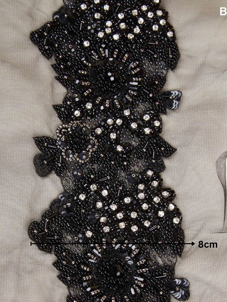 #B0779 Artistry Unleashed: Luxurious Hand-Beaded Trim Embellished with Delicate Beads, Glamorous Sequins, and Mesmerizing Rhinestones