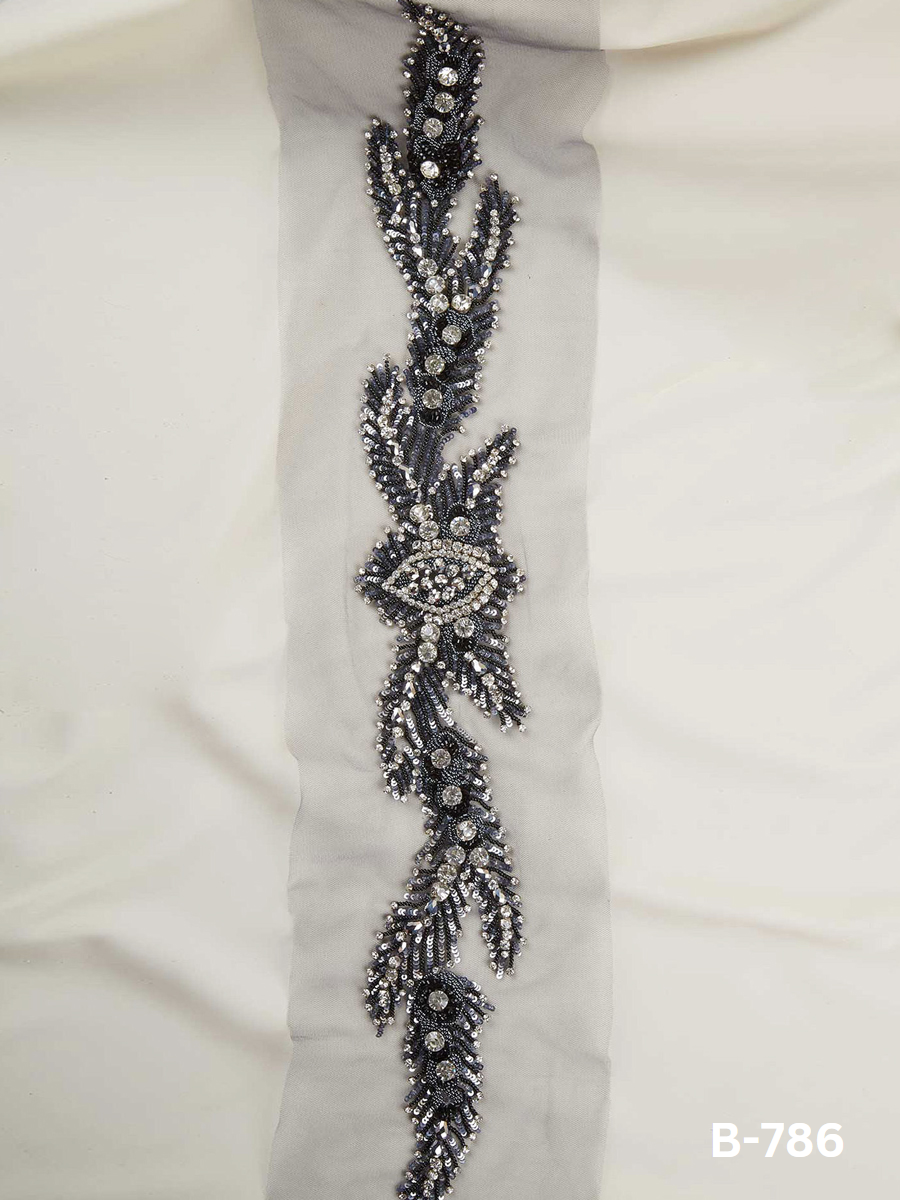 #B0786 Breathtakingly Beautiful Hand-Beaded Belt with Intricate Indian Paisley Motifs and Sparkling Rhinestones