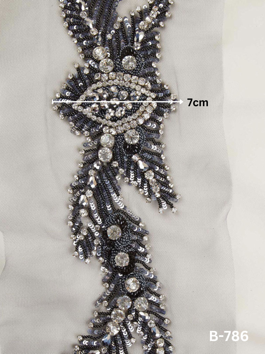#B0786 Breathtakingly Beautiful Hand-Beaded Belt with Intricate Indian Paisley Motifs and Sparkling Rhinestones